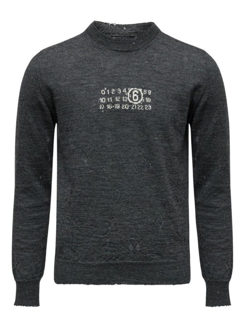 Mm6 By Maison Margiela Distressed Dark Grey Knit Sweater