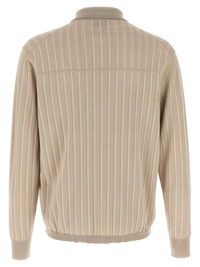 Brioni Silk Blend Knit Shirt With Openwork Pattern