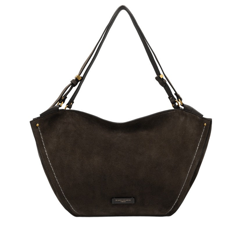Gianni Chiarini Tulip-Shape Suede Leather Shoulder Bag With Decorative Accents