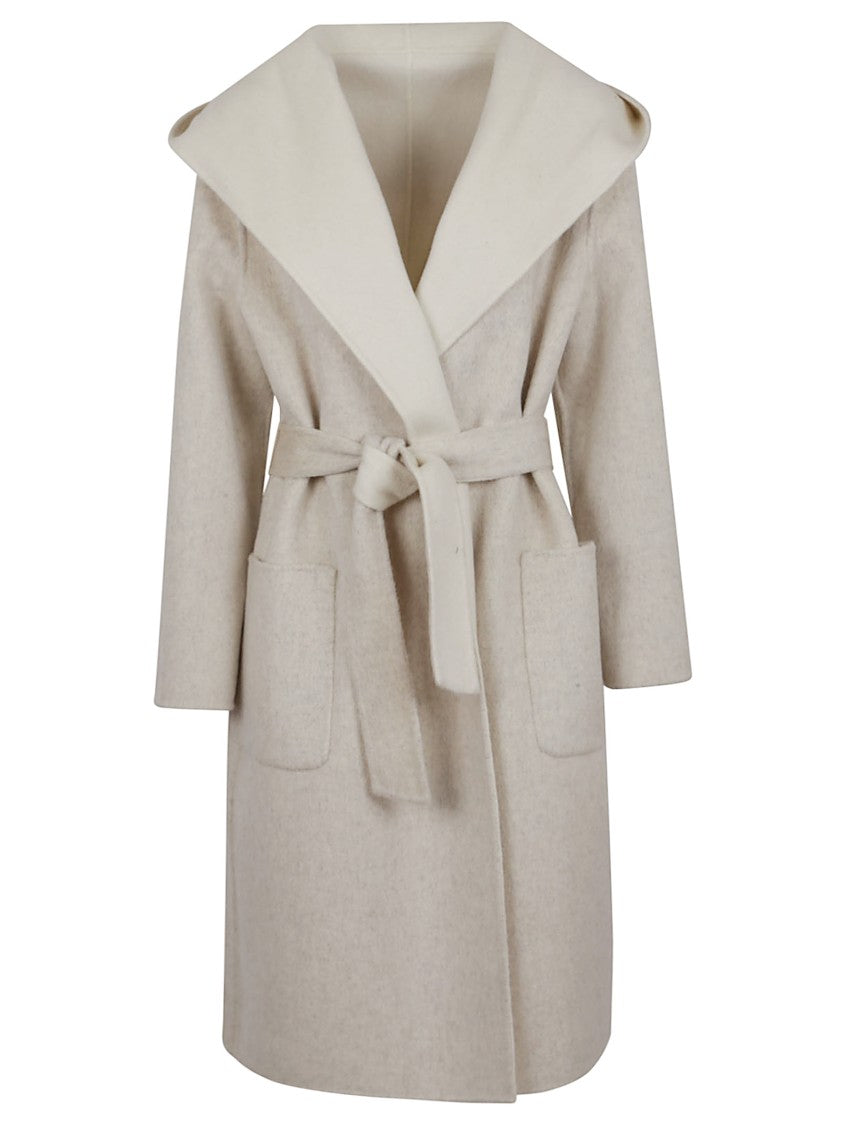 Parosh Reversible Knee-Length Wool Coat With Hood And Matching Belt