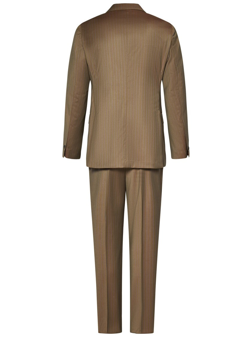 Franzese Collection Beige Pinstriped Suit With Tailored Jacket