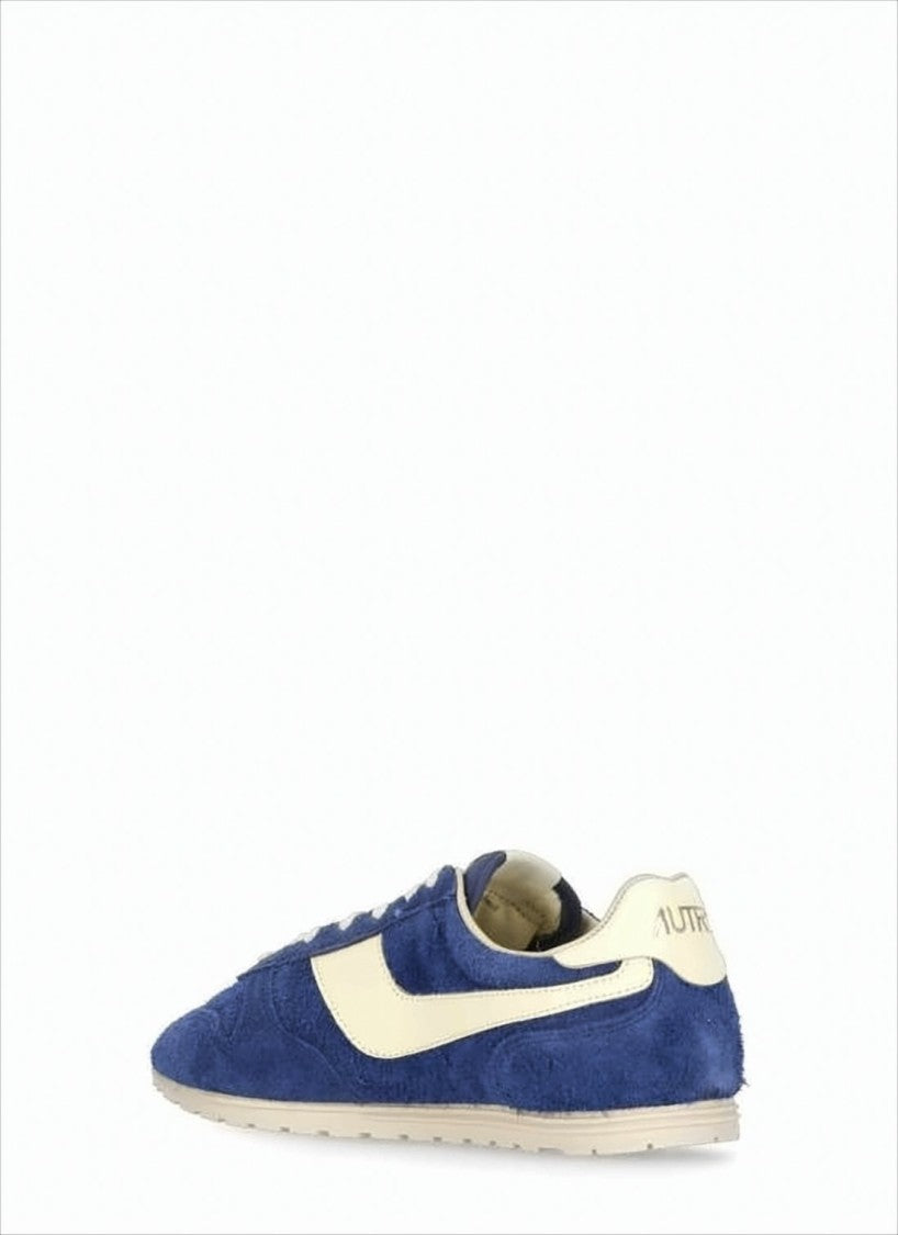 Autry Deep Blue Suede Sneakers With Cream Leather Accents