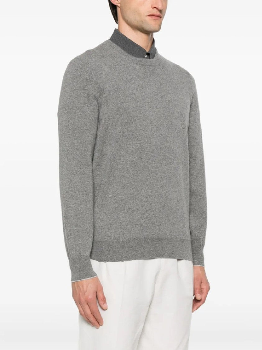 Brunello Cucinelli Crew Neck Grey Knit Sweater
