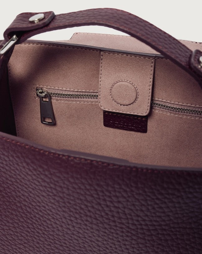 Orciani Chianti Hammered Leather Handbag With Removable Strap