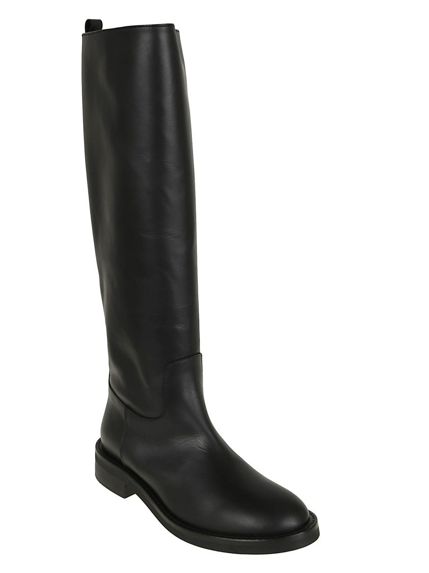 Via Roma 15 Smooth Black Leather Ankle Boots With Minimalist Design