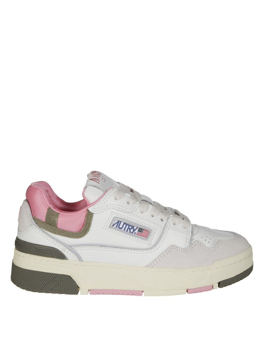 Autry Clc Low Low-Top Sneaker With Olive Green And Pink Accents