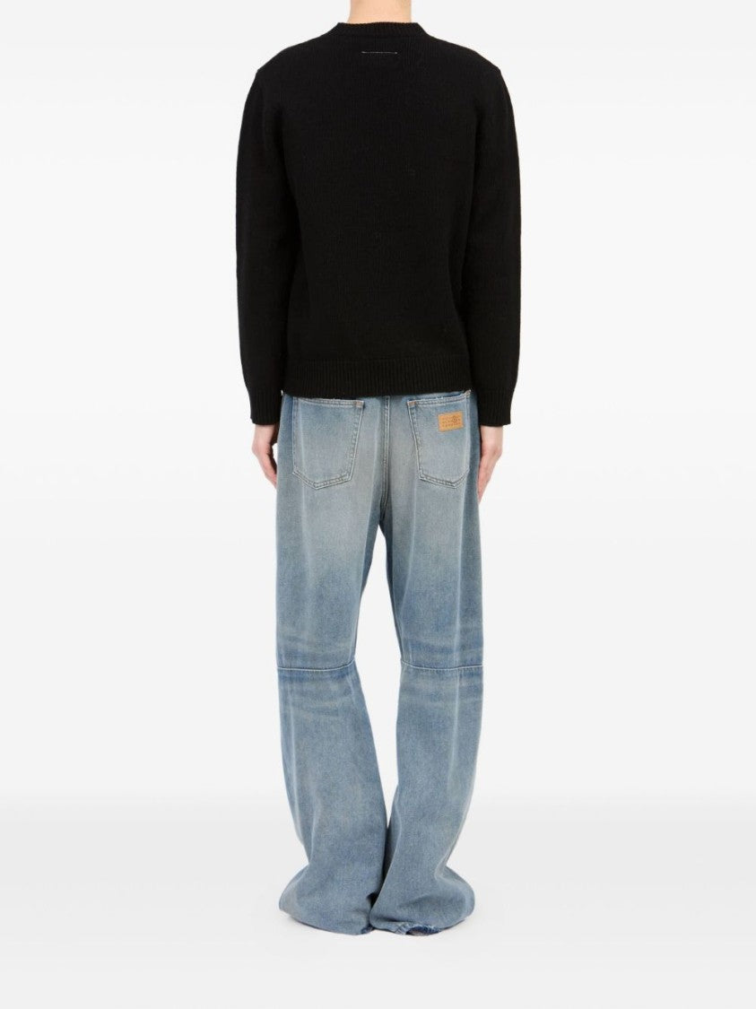 Mm6 By Maison Margiela Black Wool Blend Sweater With Graphic Detail