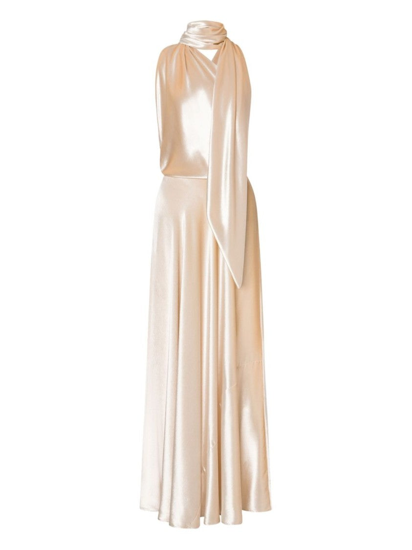 Alberta Ferretti One-Shoulder Long Velvet Dress With Attached Scarf