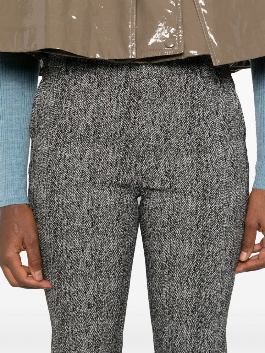 Staud Black/White Kat Herringbone Pattern Bootcut Trousers