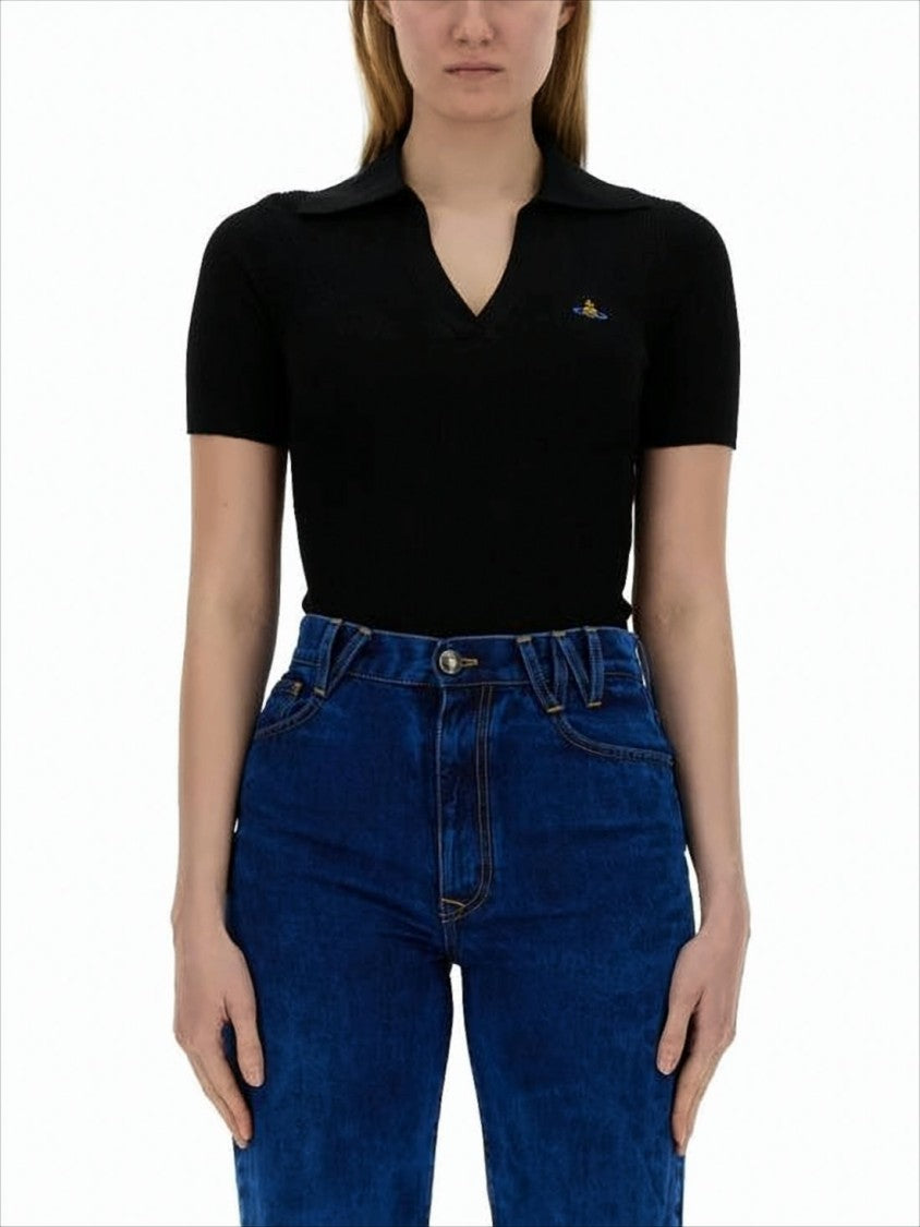 Vivienne Westwood Fitted V-Neck Sweater With Ribbed Texture
