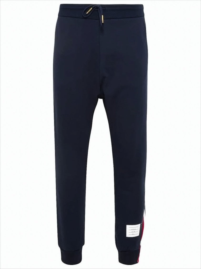 Thom Browne Cotton Jogger Pants With Drawstring And Contrasting Stripes
