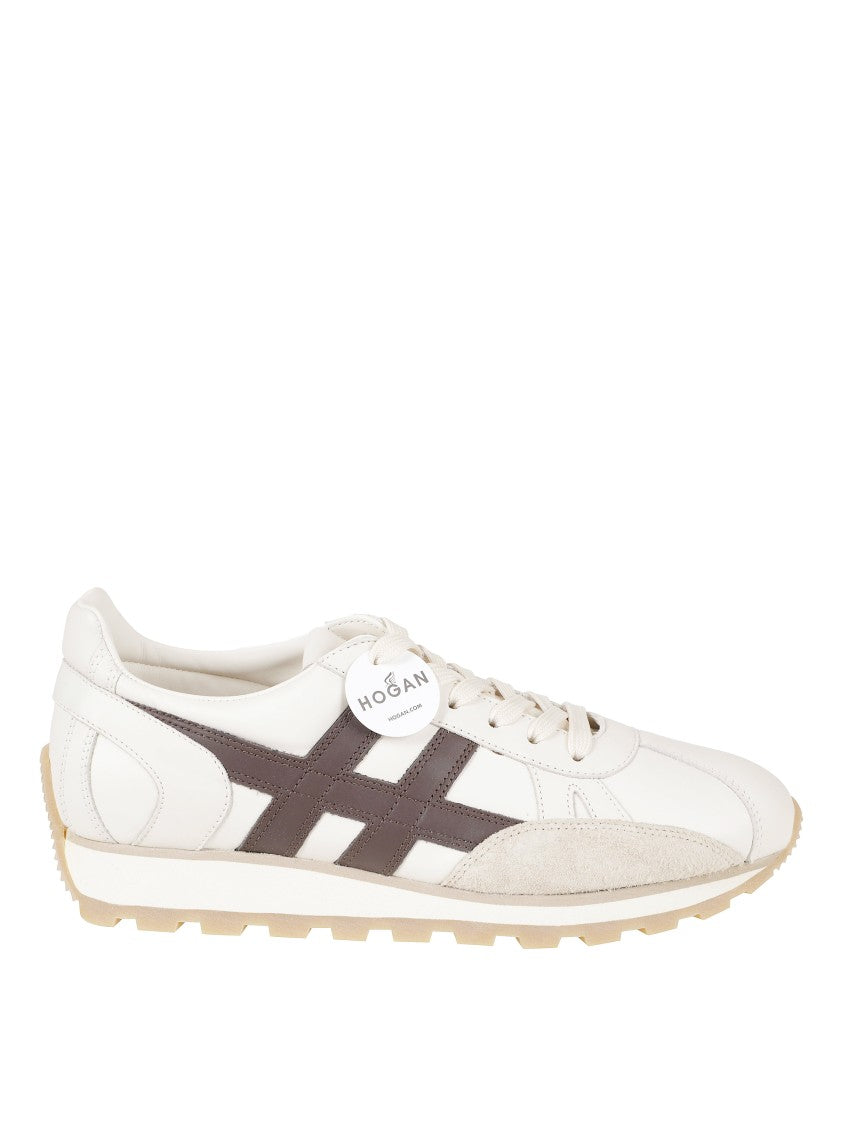 Hogan Low-Profile Beige Sneakers With Contrasting Dark Brown Stripes