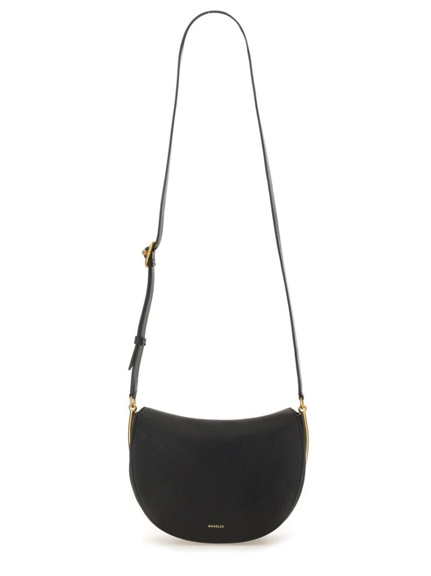 Wandler Curved Silhouette Black Leather Tote With Adjustable Strap