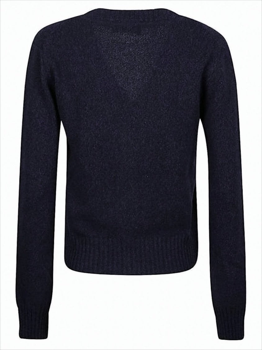Ami Cropped Blue Cardigan With Deep V-Neckline