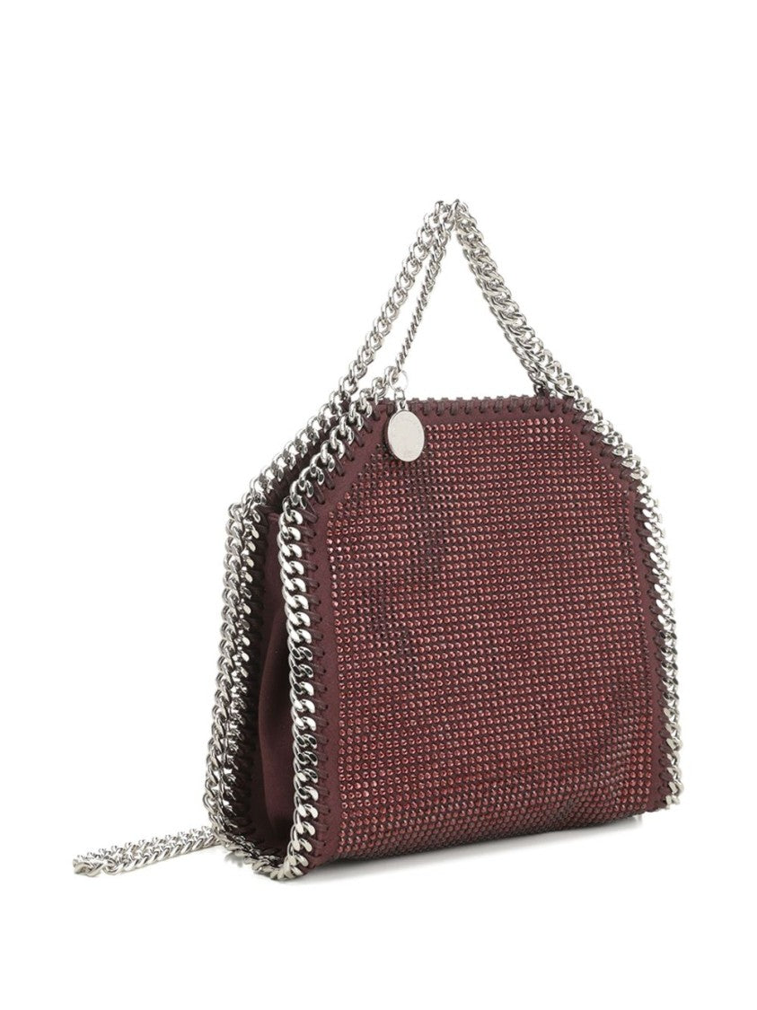 Stella Mccartney Burgundy Rhinestone-Embellished Bag With Silver-Tone Chain Accent