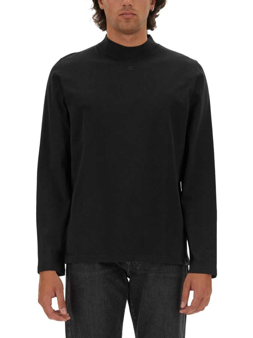 Courrèges Black T-Shirt With Subtle Logo