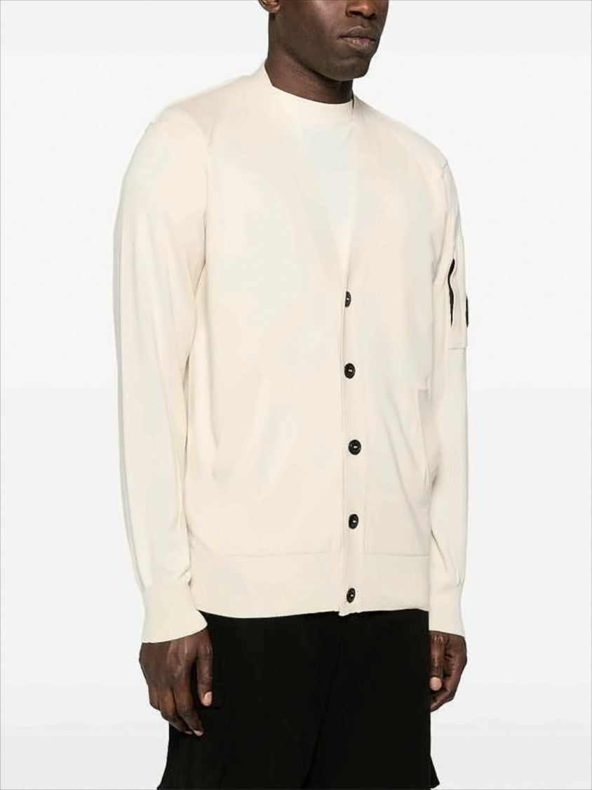 C.P. Company V-Neck Cotton Knit Cardigan With Iconic Sleeve Pocket