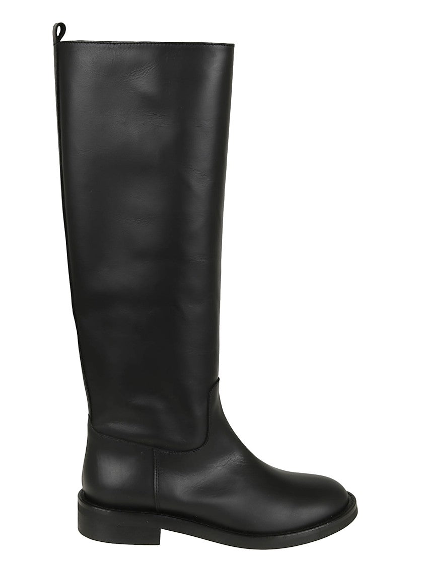 Via Roma 15 Smooth Black Leather Ankle Boots With Minimalist Design