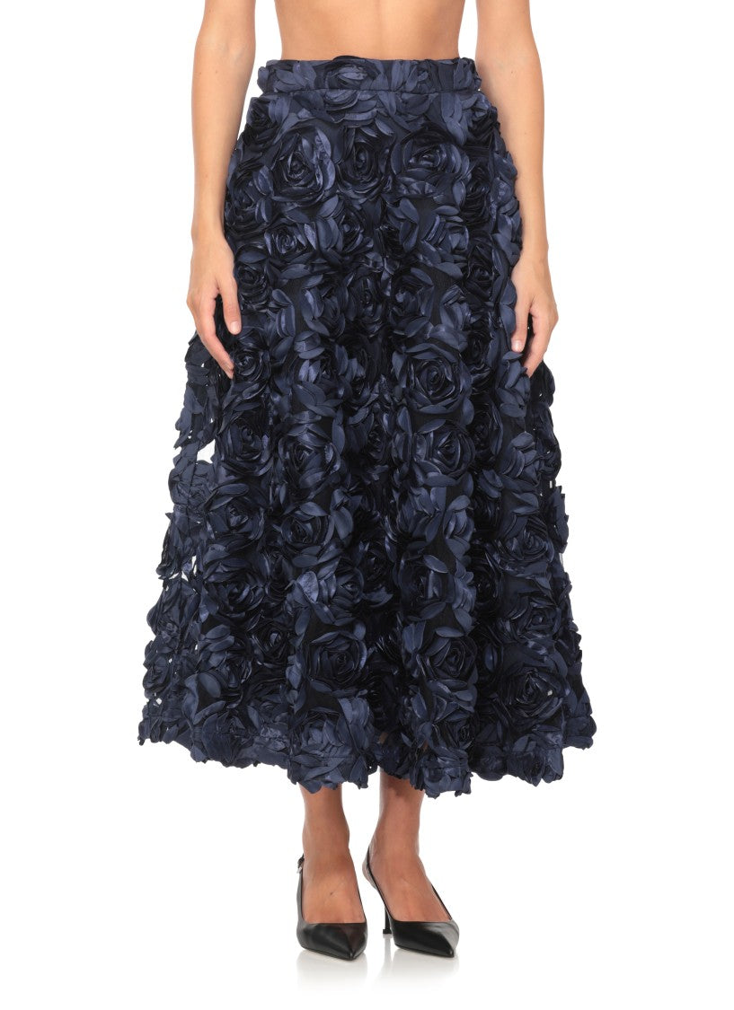 Rotate Black Skirt With All-Over Embossed Rose Detailing
