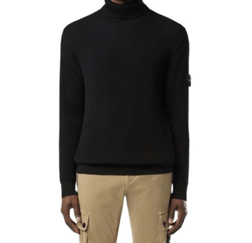 Stone Ribbed Knit Turtleneck Sweater