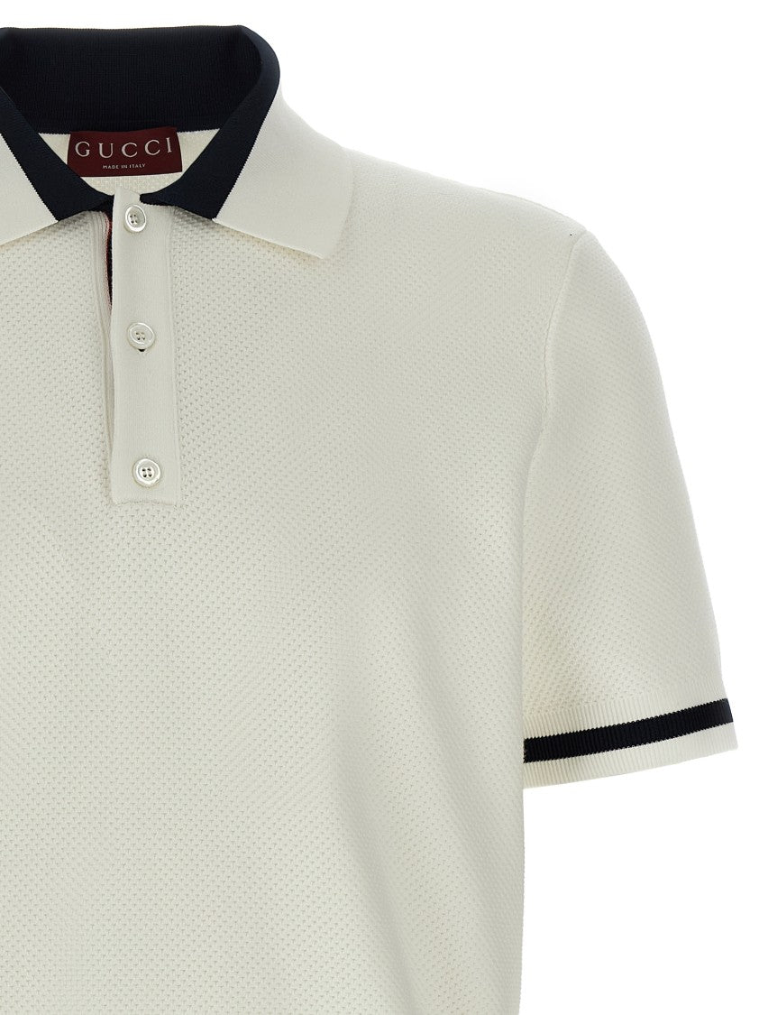 Gucci Intarsia Detail Knitted Cotton Piqué Polo Shirt