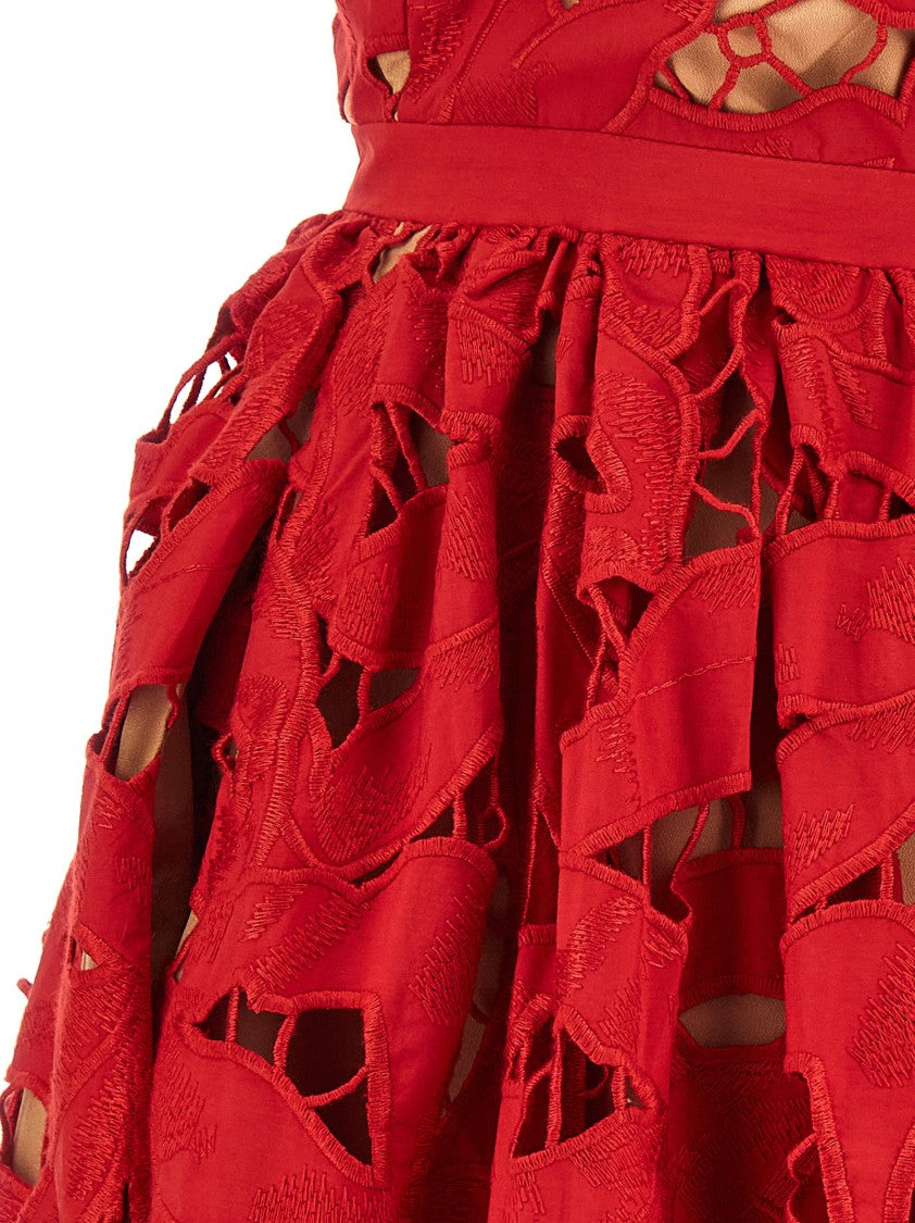 Self-Portrait Red Bow Embroidered Midi' Dress