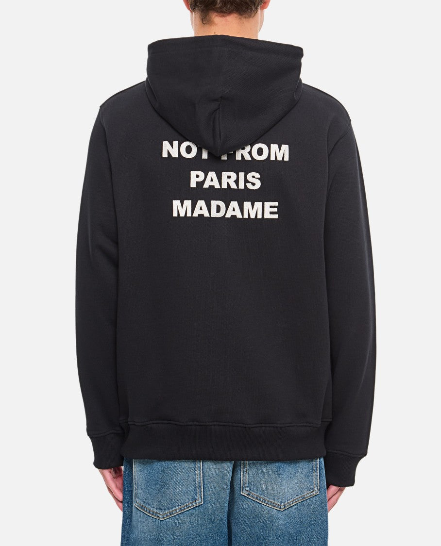 Drôle De Monsieur Classic Black Hoodie With Adjustable Drawstring And Bold Slogan
