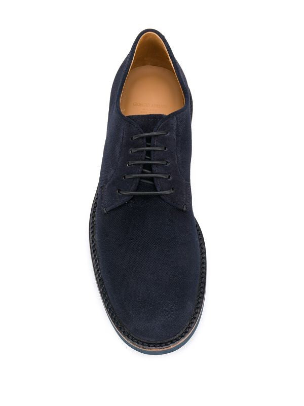 Giorgio Armani Textured Leather Formal Shoes With Low Heels And Lace-Up Design
