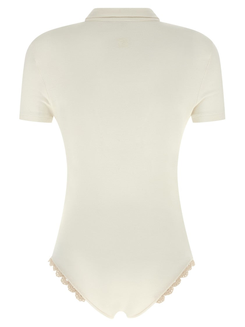 Magda Butrym 01' Viscose Polo-Style Bodysuit With Handmade Crochet Lace