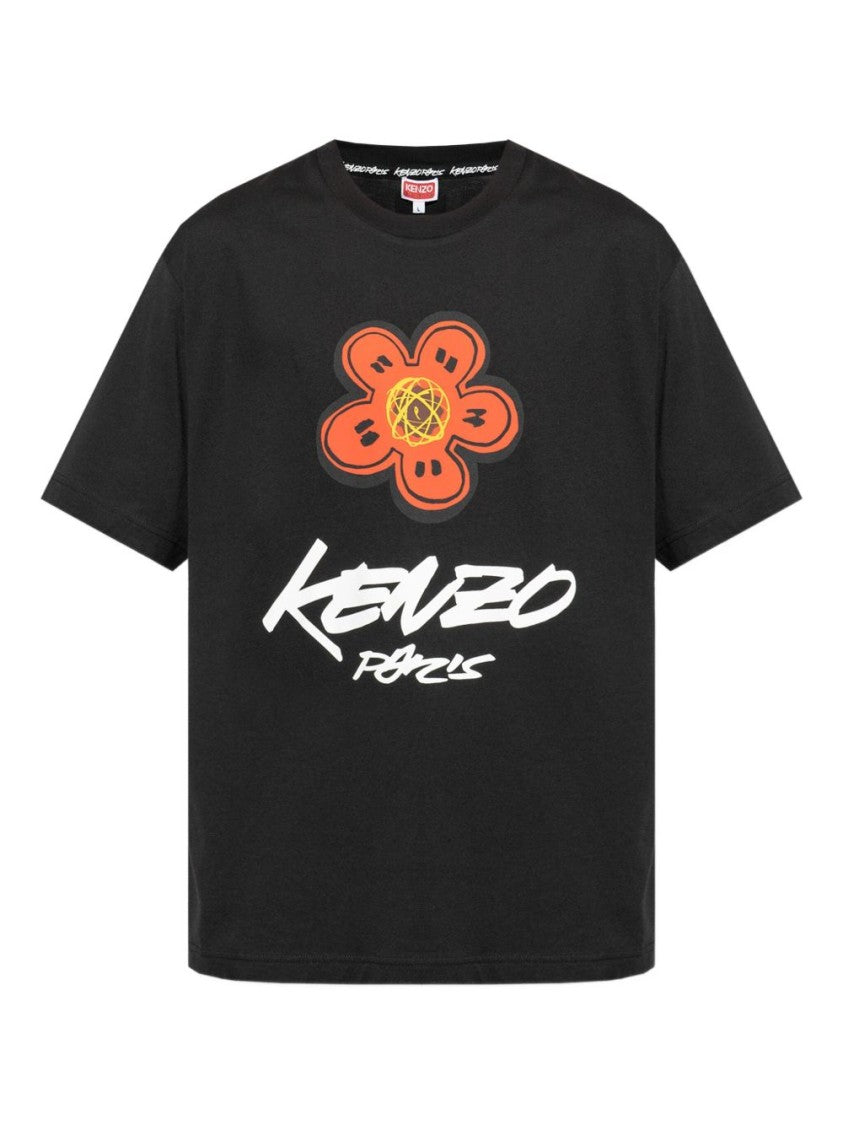 Kenzo Black T-Shirt With Iconic Floral Logo Design