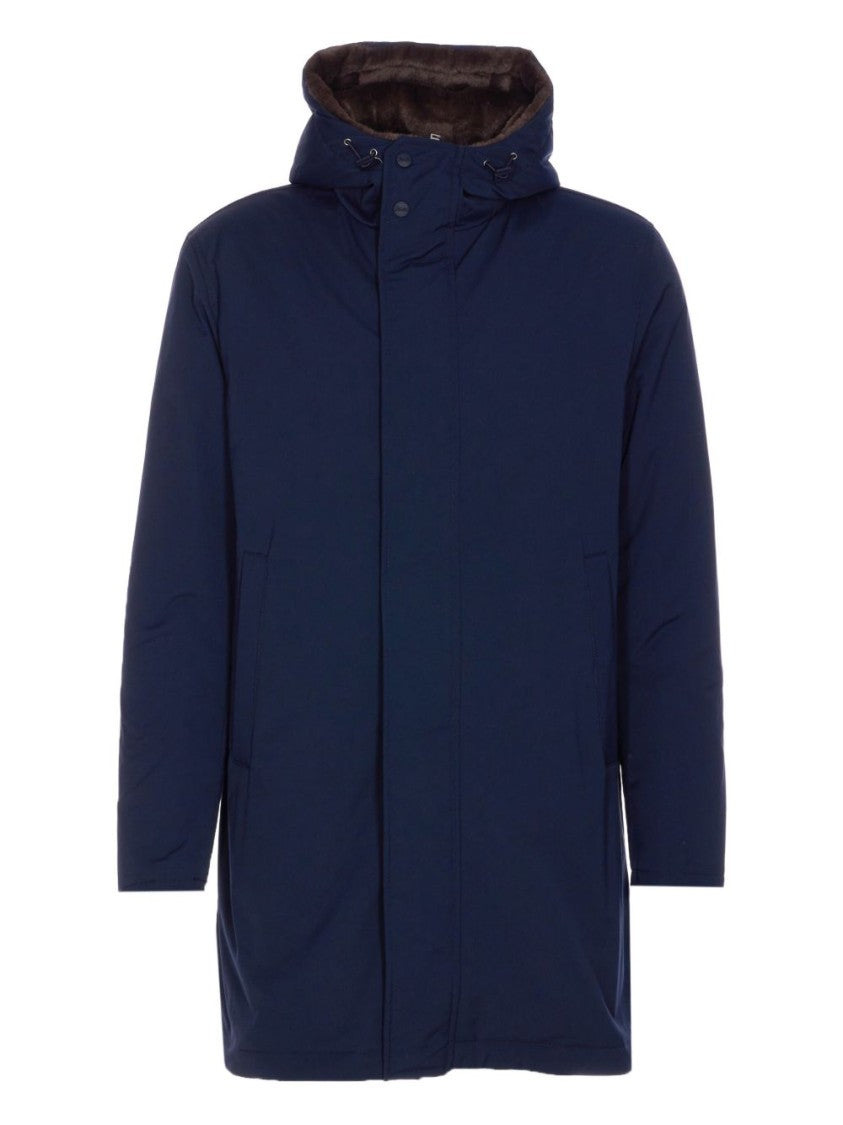 Herno Navy Blue Hooded Coat