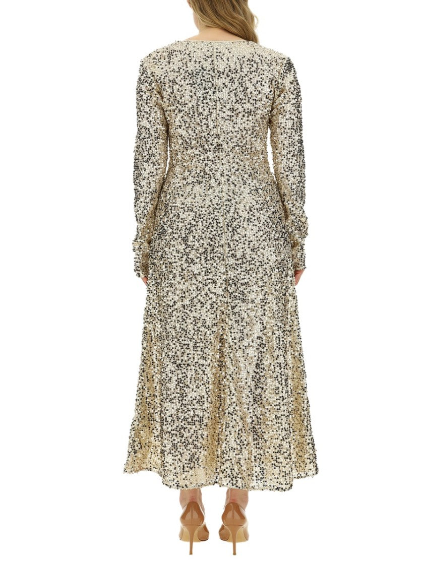 Rotate Sequined Maxi Dress With Deep V-Neckline