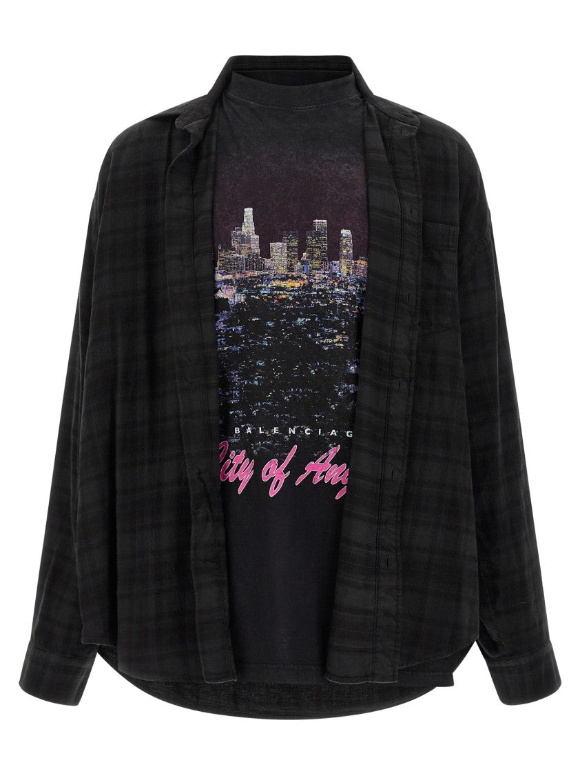 Balenciaga Layered Check Poplin And Jersey T-Shirt