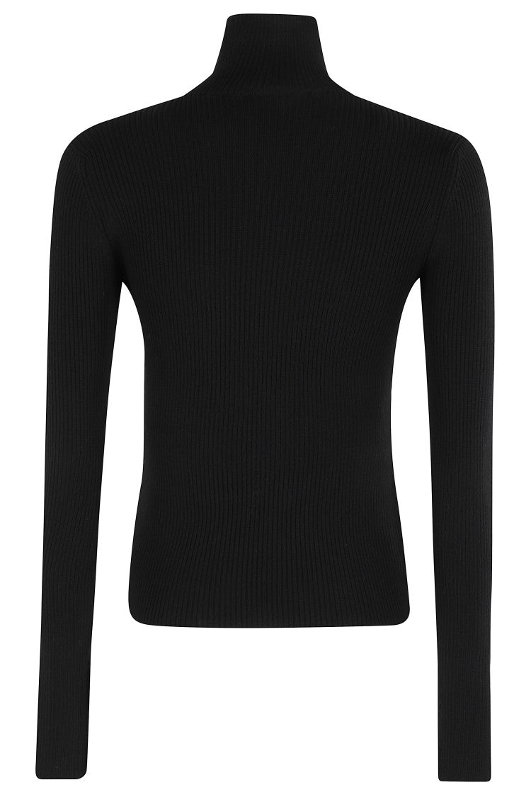 Blumarine Turtleneck Knit With Ribbed Texture And Lace Inserts