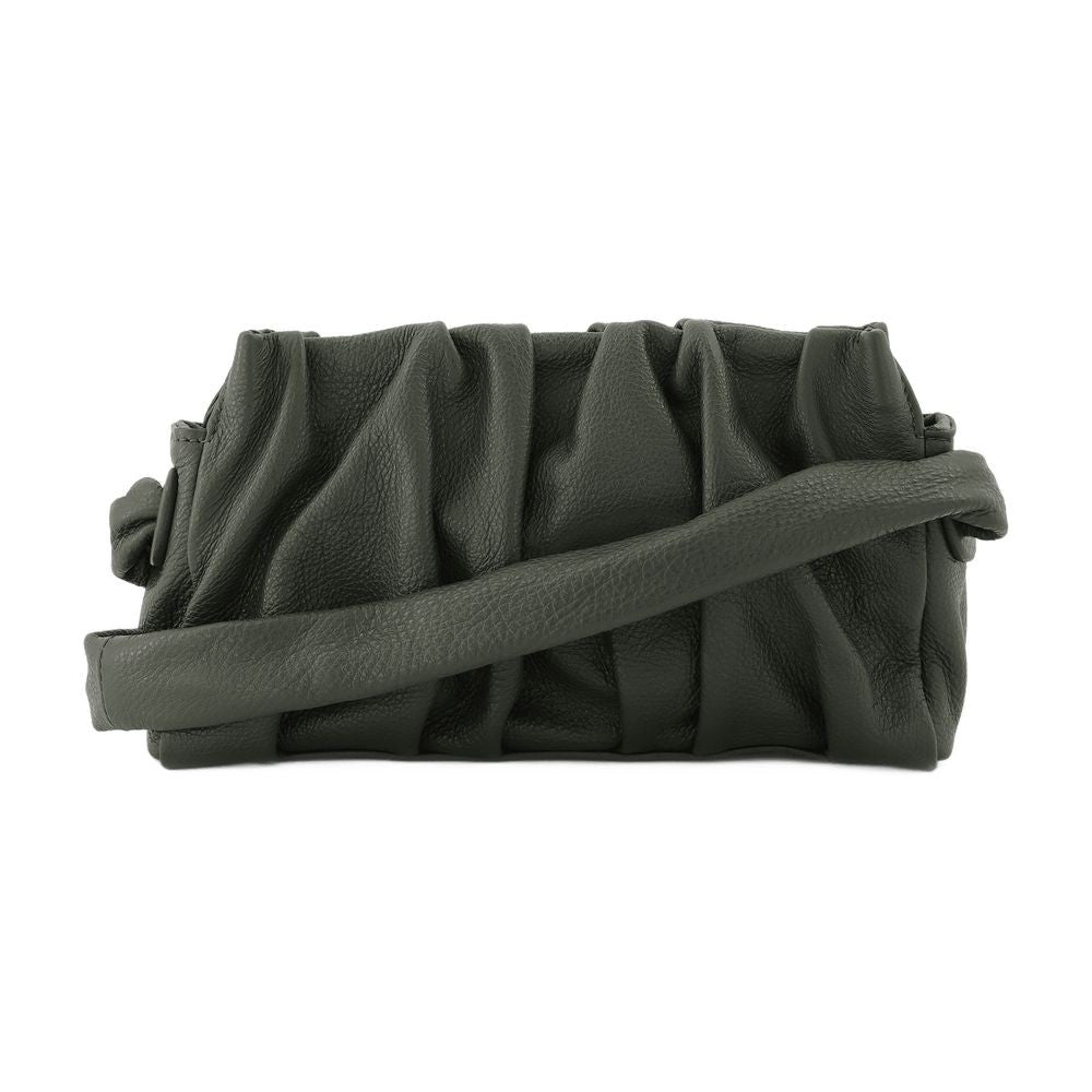 Elleme Vague Bag In Green Leather With White Stitching