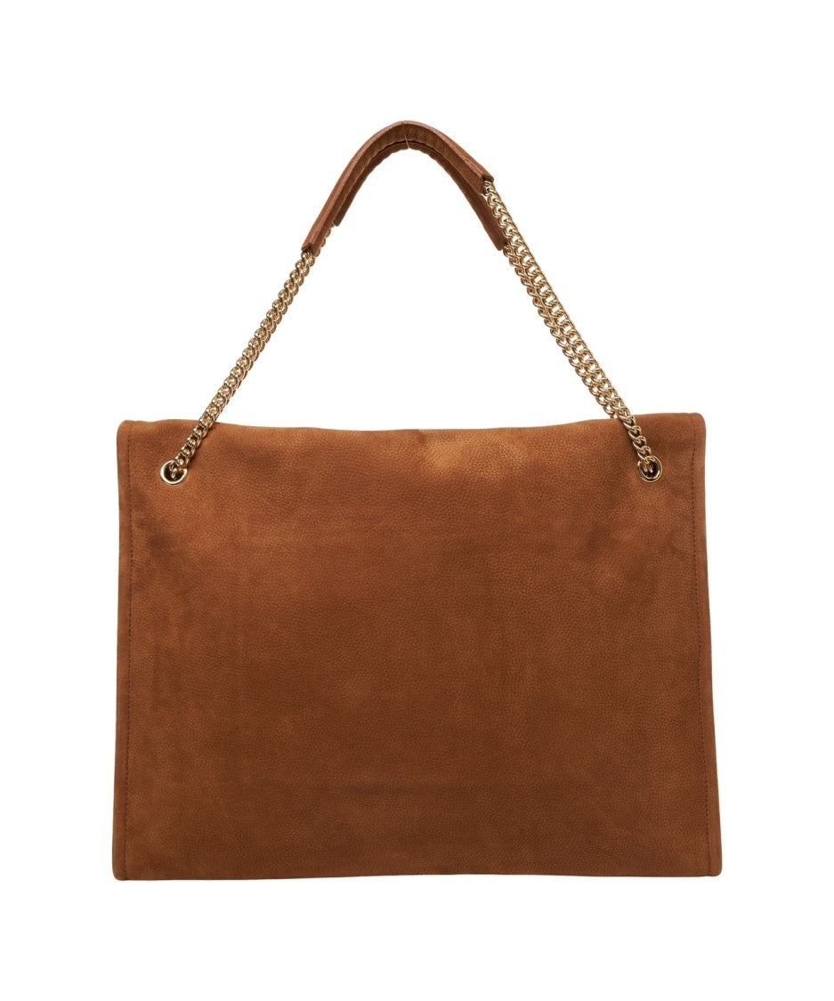Orciani Suede Leather Shoulder Bag With Chain Strap And Embossed Logo