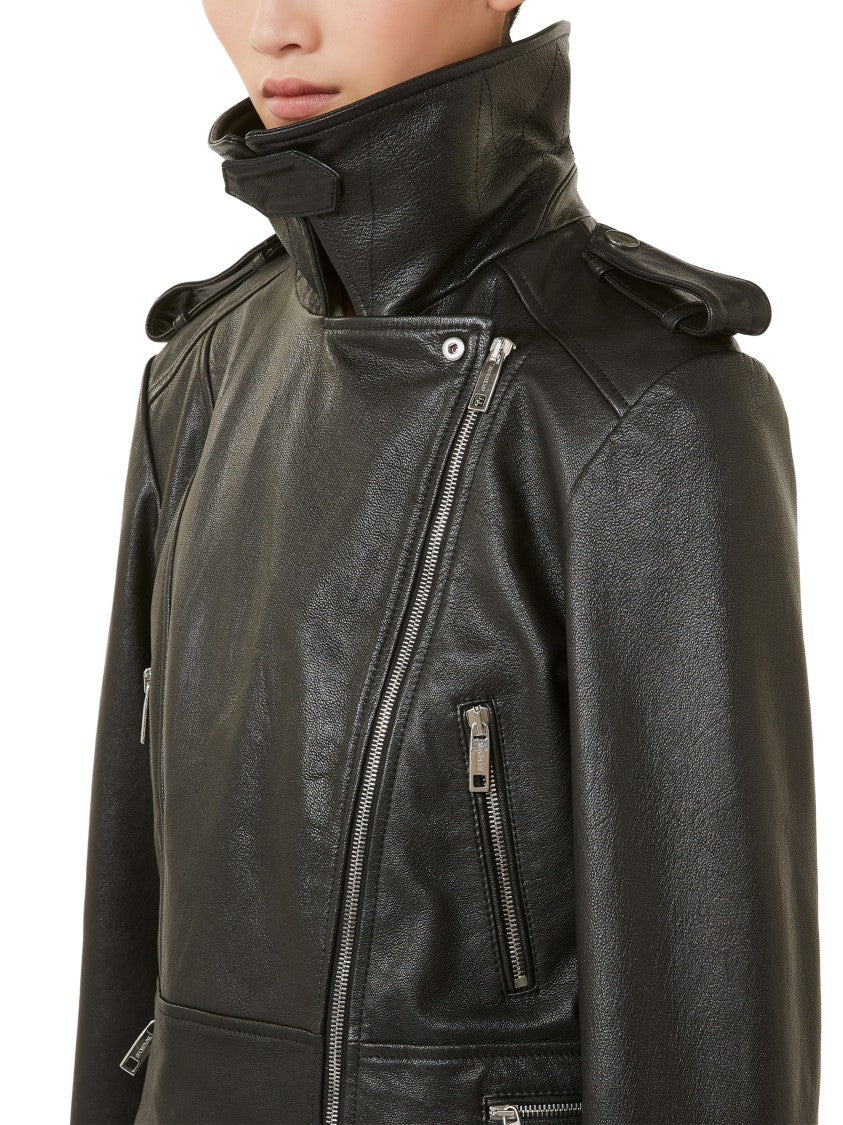Max Mara Cropped Black Goat Leather Jacket