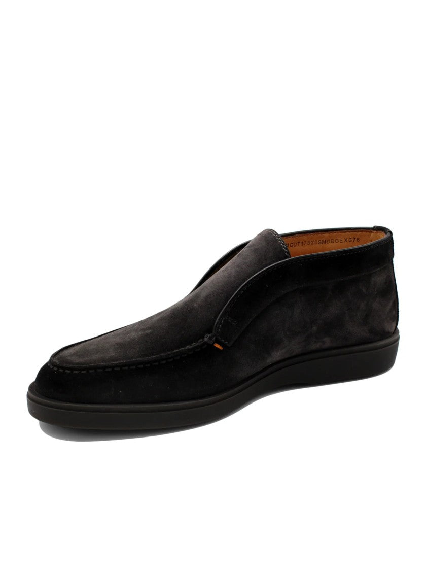 Santoni Almond-Toe Brown Suede Slip-On Boot With Elastic Side Panels