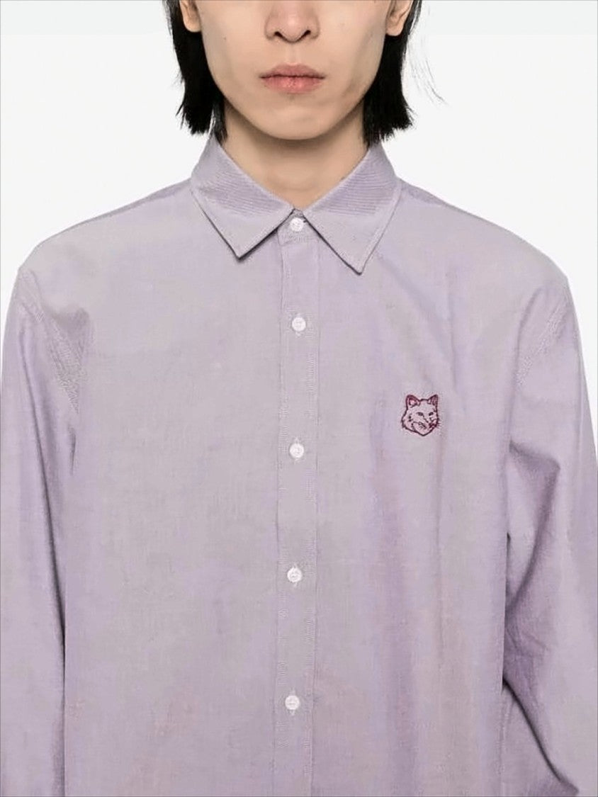 Maison Kitsuné Button-Down Long Sleeve Shirt With Embroidered Fox Detail