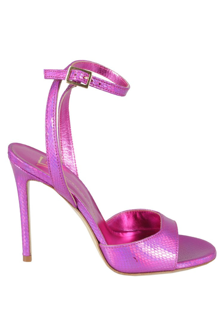 Giampaolo Viozzi Fuchsia Python Print Sandal With Ankle Strap