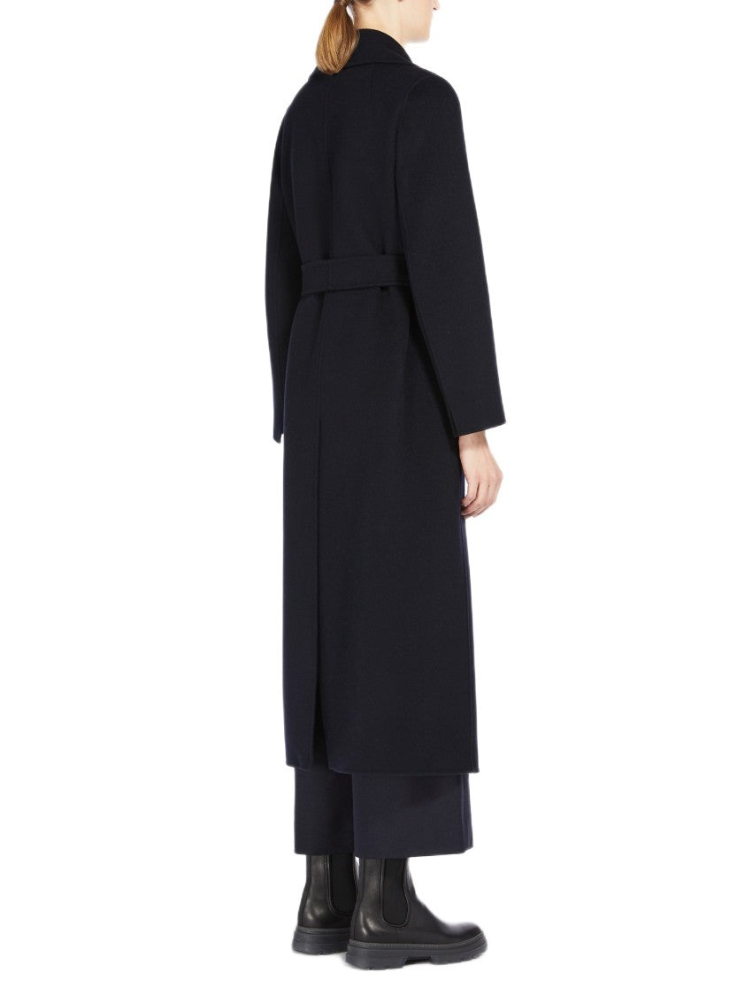 Max Mara Long Black Wrap Coat With Notch Lapel