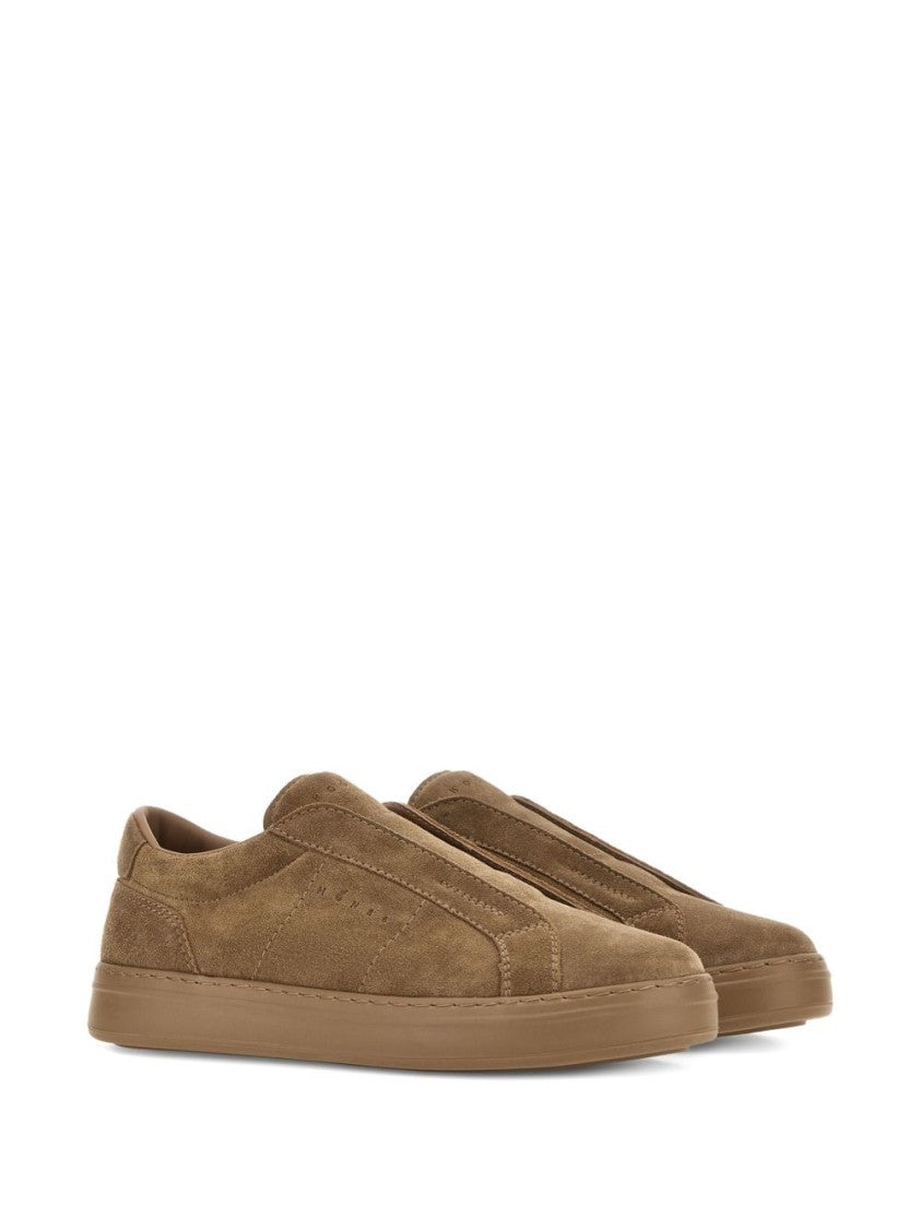 Hogan Brown Slip-On Leather Sneakers With Debossed Branding