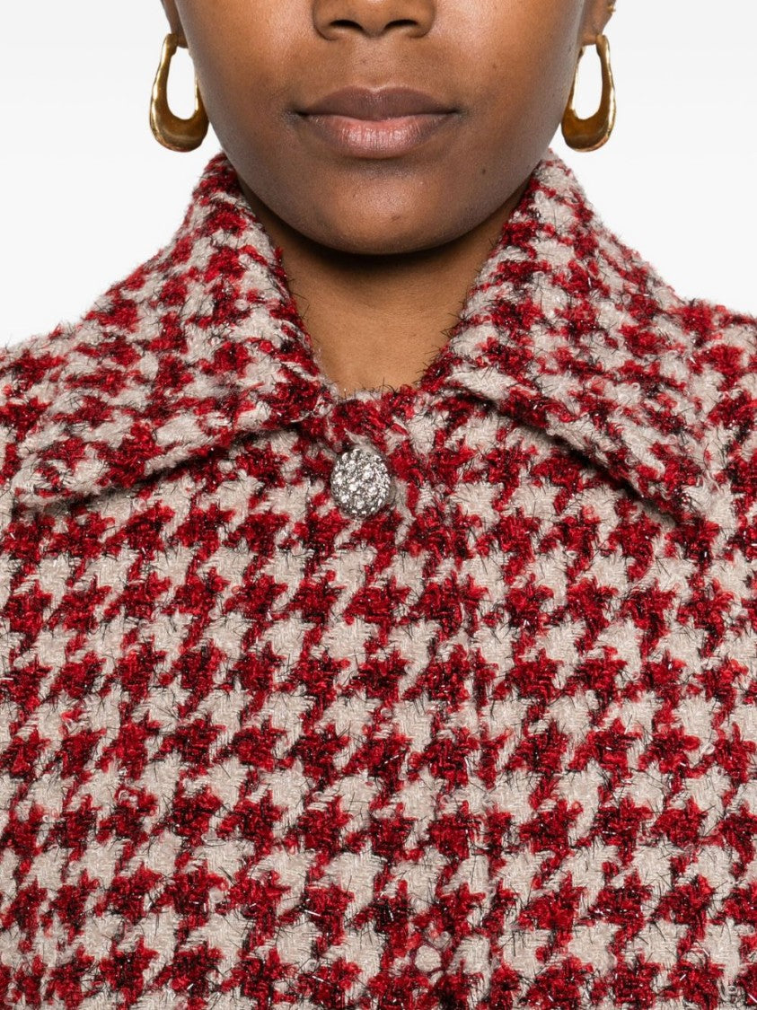 Liu Jo Houndstooth Patterned Beige Coat