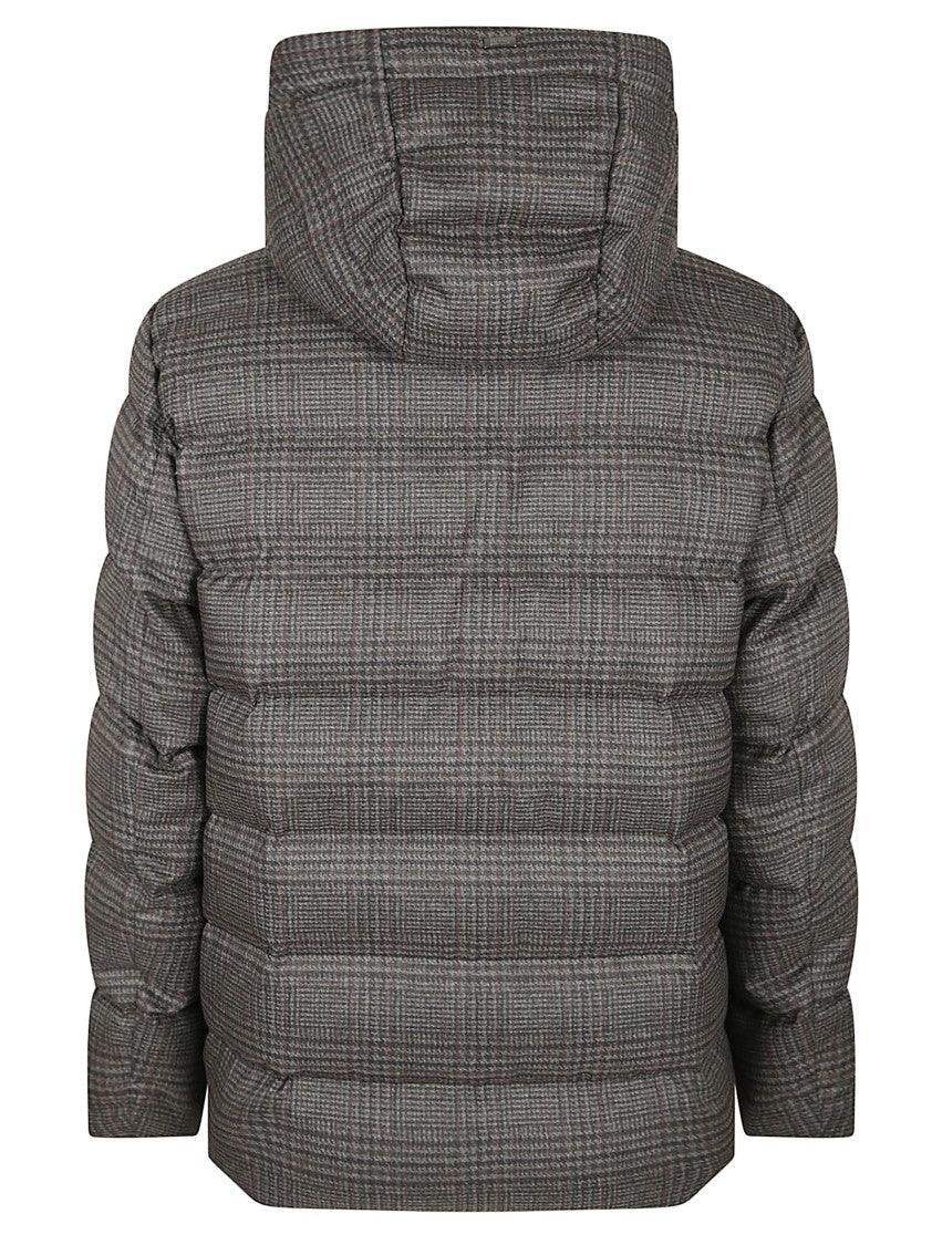 Herno Padded Checkered Down Jacket With High Collar And Flap Pockets