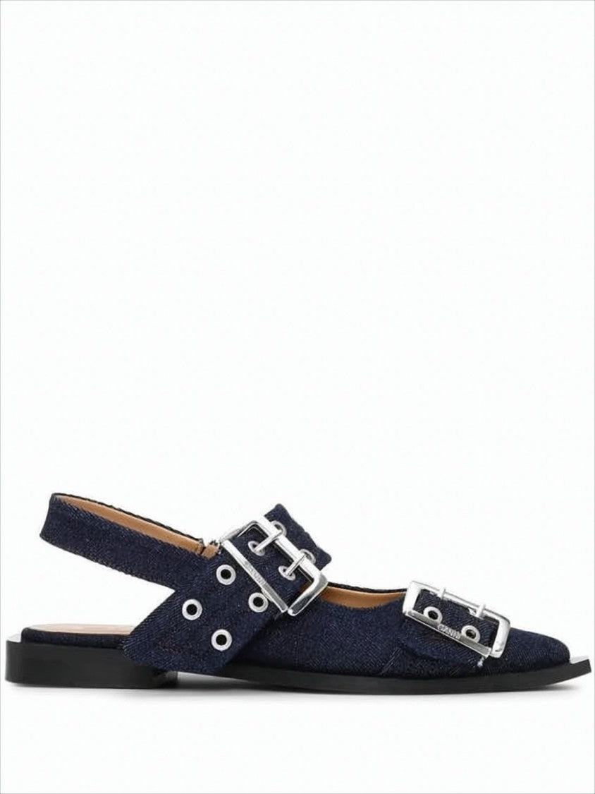 Ganni Pointed Toe Flat Shoes With Silver-Tone Buckles