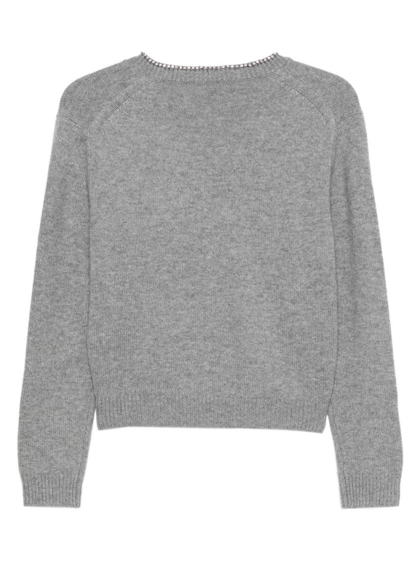 Semi Couture V-Neck Grey Knit Sweater With Cropped Silhouette