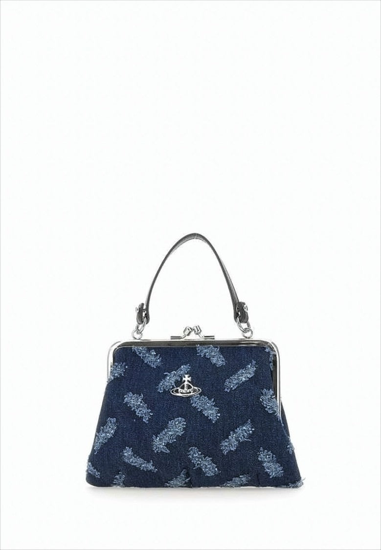 Vivienne Westwood Textured Cotton Shoulder Bag With Silver-Tone Frame