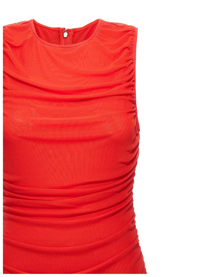 Rotate Birger Christensen Gathered Detail Mesh Midi Dress