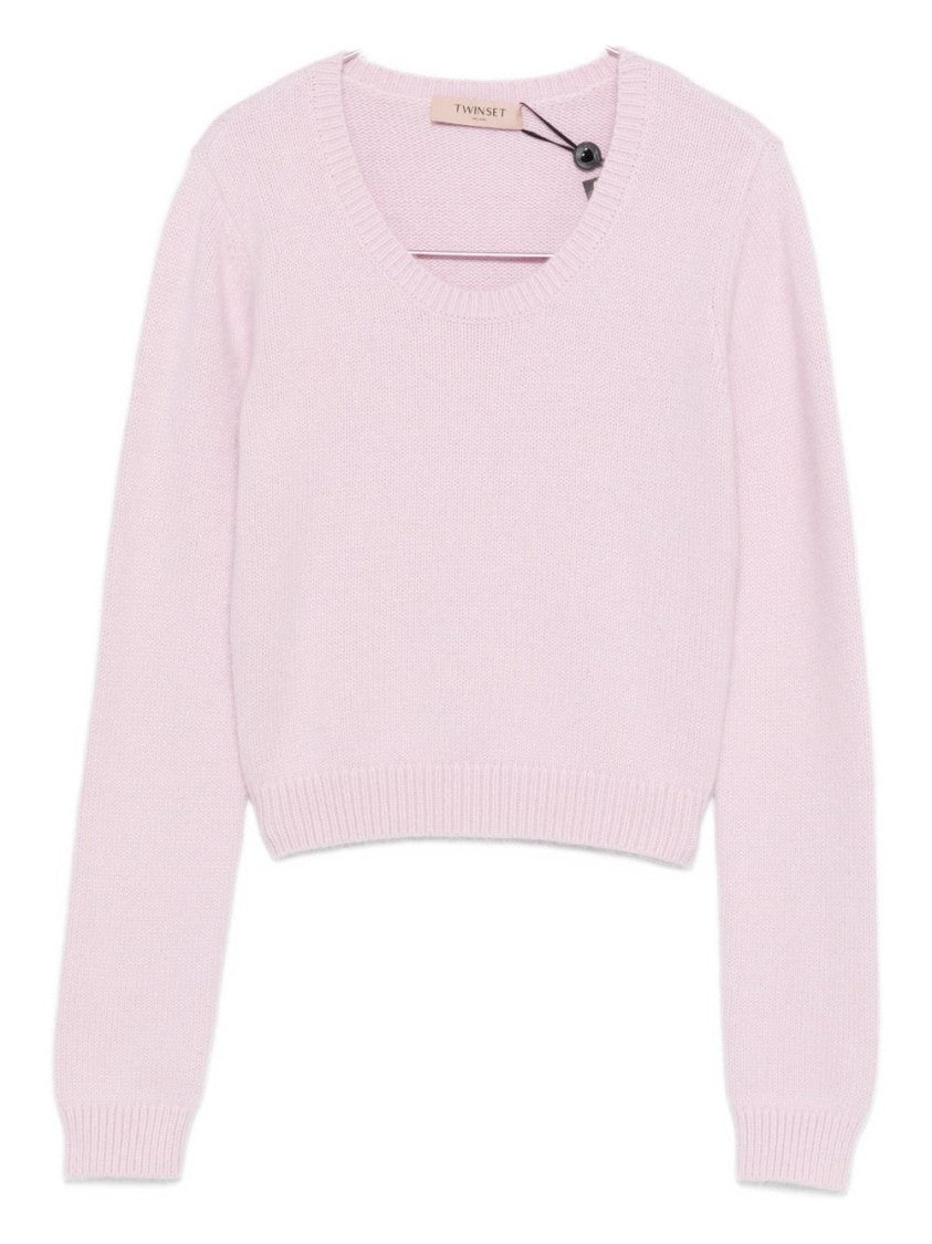 Twin-Set Light Pink Knitted Sweater With Ribbed Detail