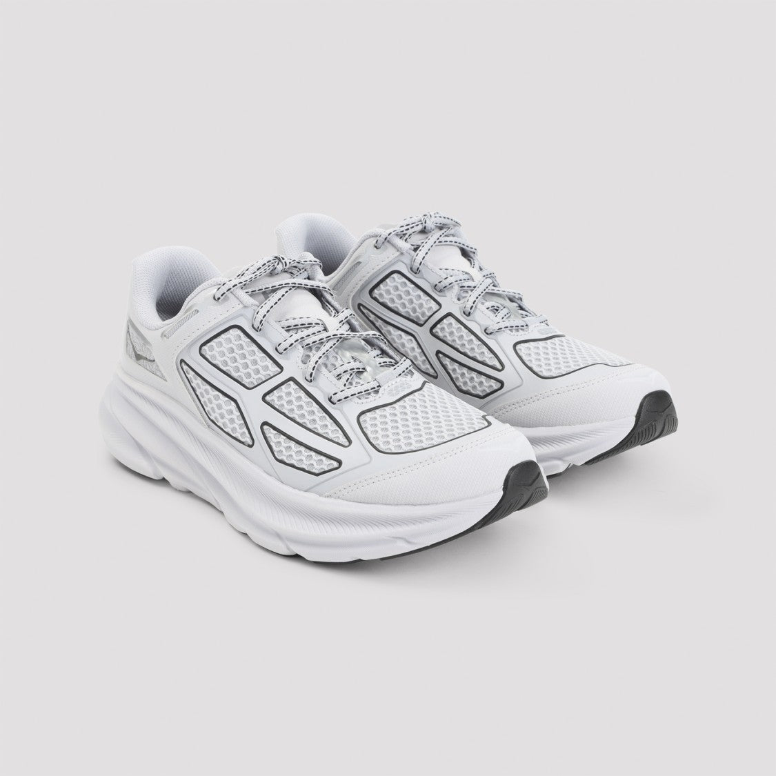 Hoka Sporty White Textile Sneakers With Reflective Accents